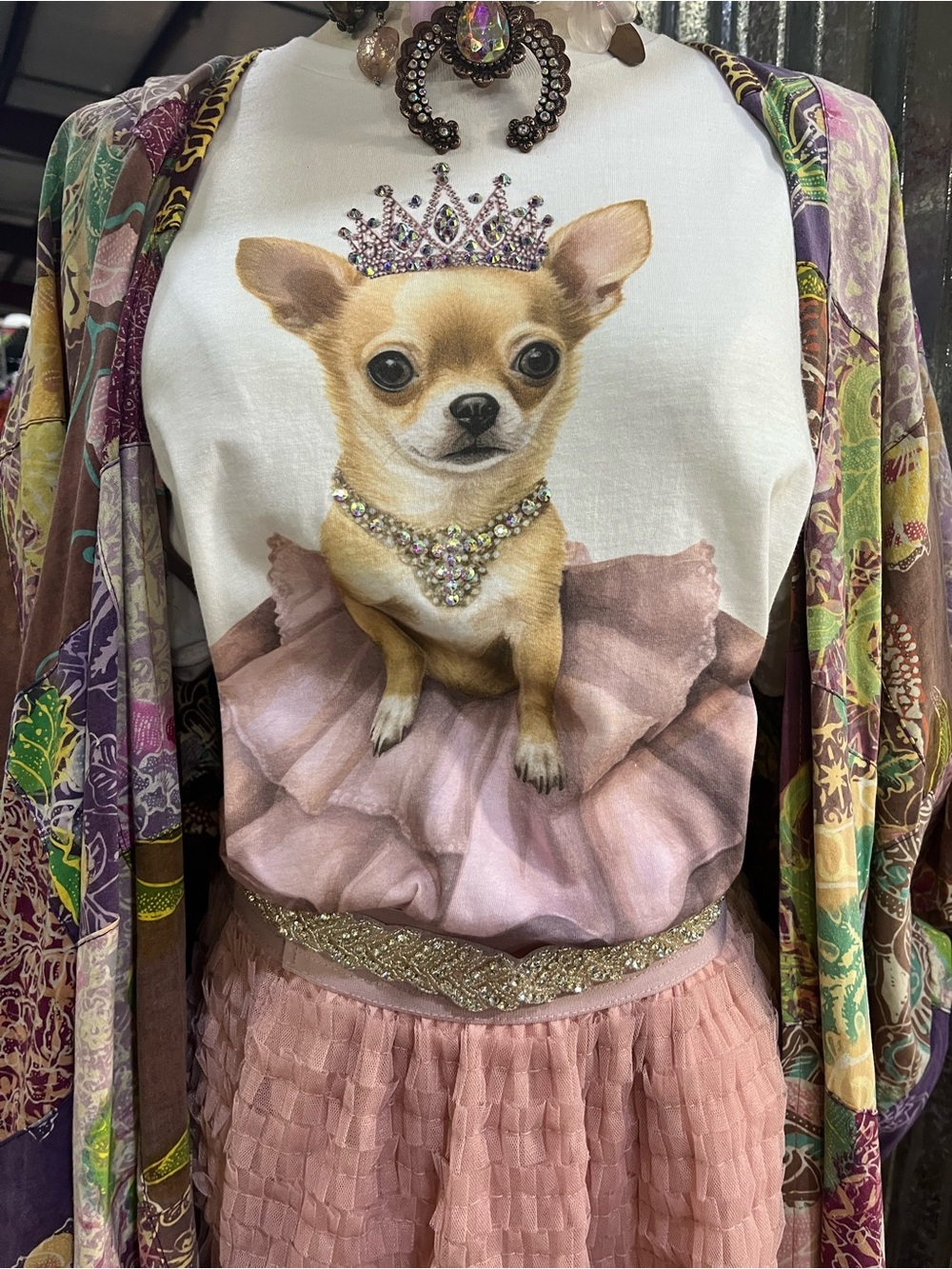 Pink Chihuahua Princess Tee with Bling